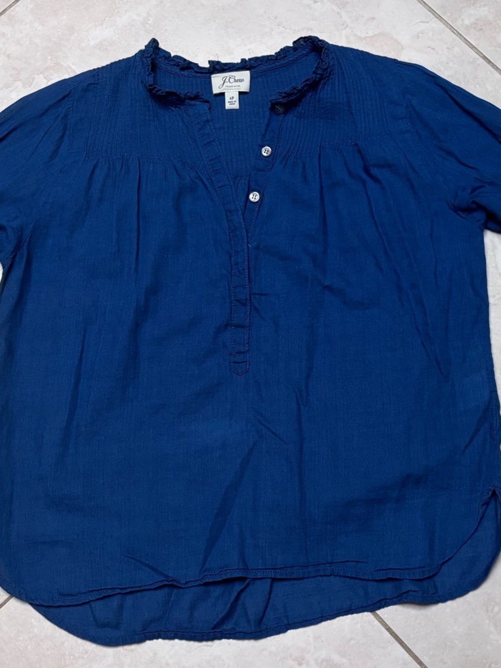 J. Crew Deep Navy Gauze Ruffle Henley Blouse